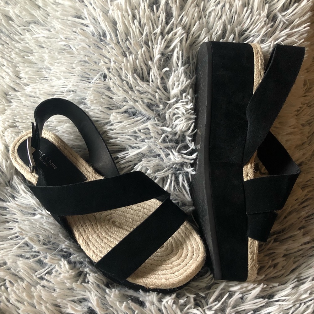 Rag and Bone Black Suede platform sandals neon 7.5